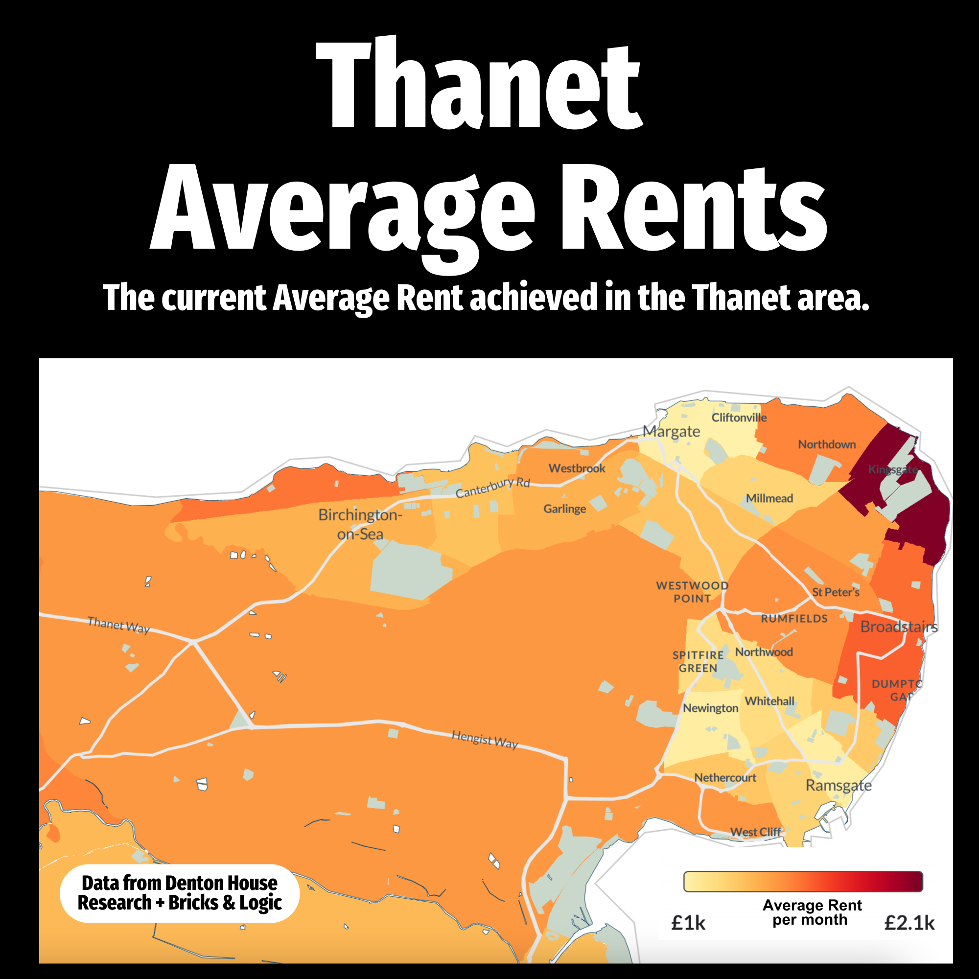 Thanets average rent heatmap